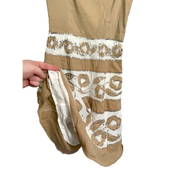 BCBGMAXAZARIA Tan and White Striped Floral Sequin Dress, Size 2 - Picture 6 of 8